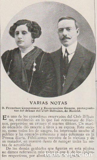 Coleccionismo de Revistas y Peri&oacute;dicos: Asesinato en el Club Bilbaino de Encarnaci&oacute;n Gauc&iacute;n a manos de su esposo Francisco Campoamor - 1912