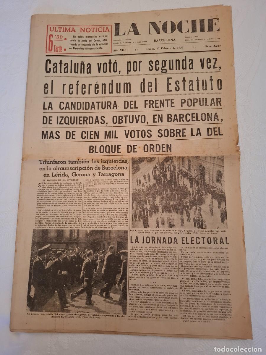 Collectionnisme de Revues et Journaux: Votaci&oacute;n estatuto Catalu&ntilde;a Febrero 1936 Periodico la Noche