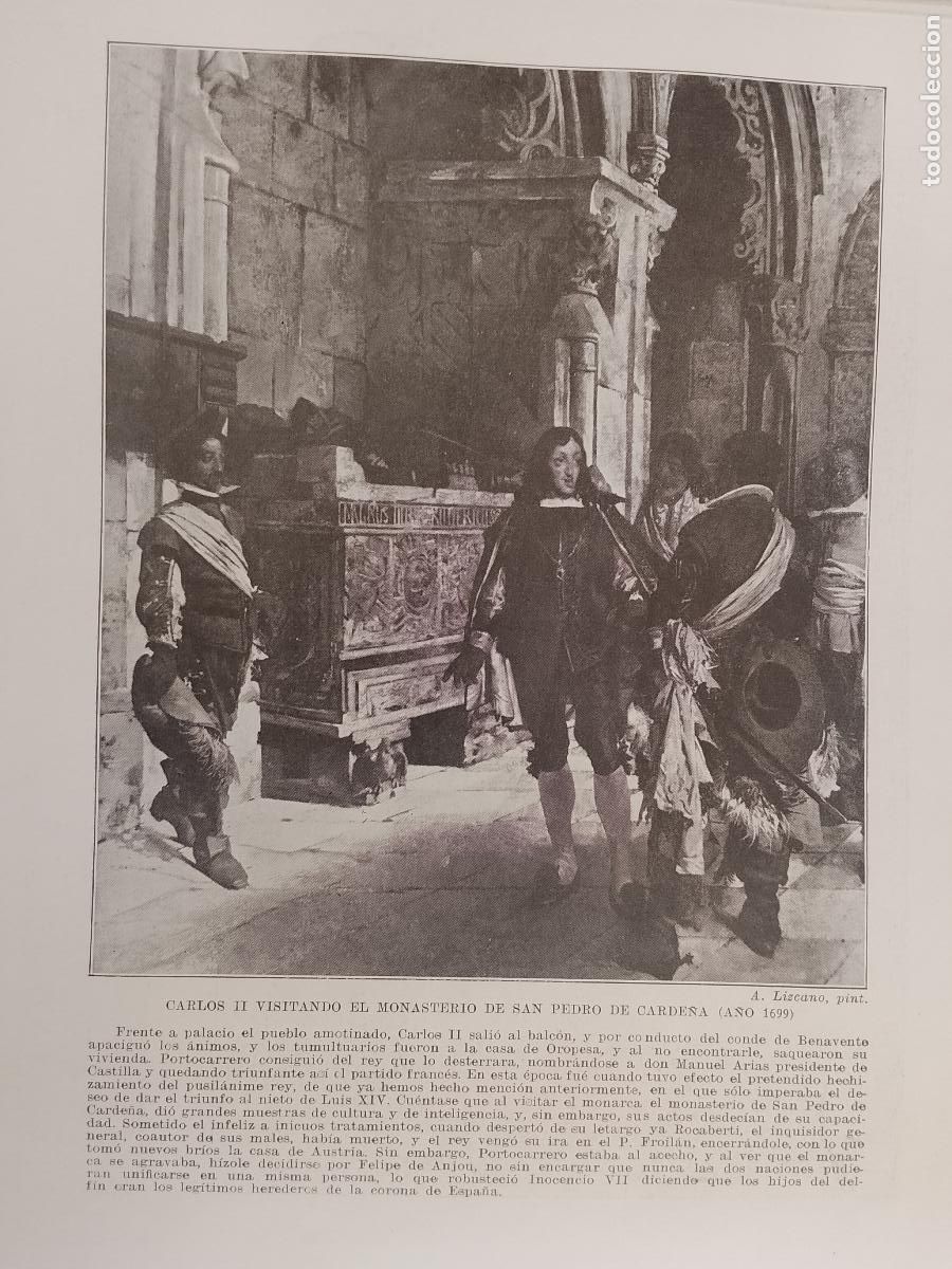 Coleccionismo de Revistas y Peri&oacute;dicos: hoja libro 1909 - CARLOS II VISITANDO MONASTERIO SAN PEDRO DE CARDE&Ntilde;A EN 1699