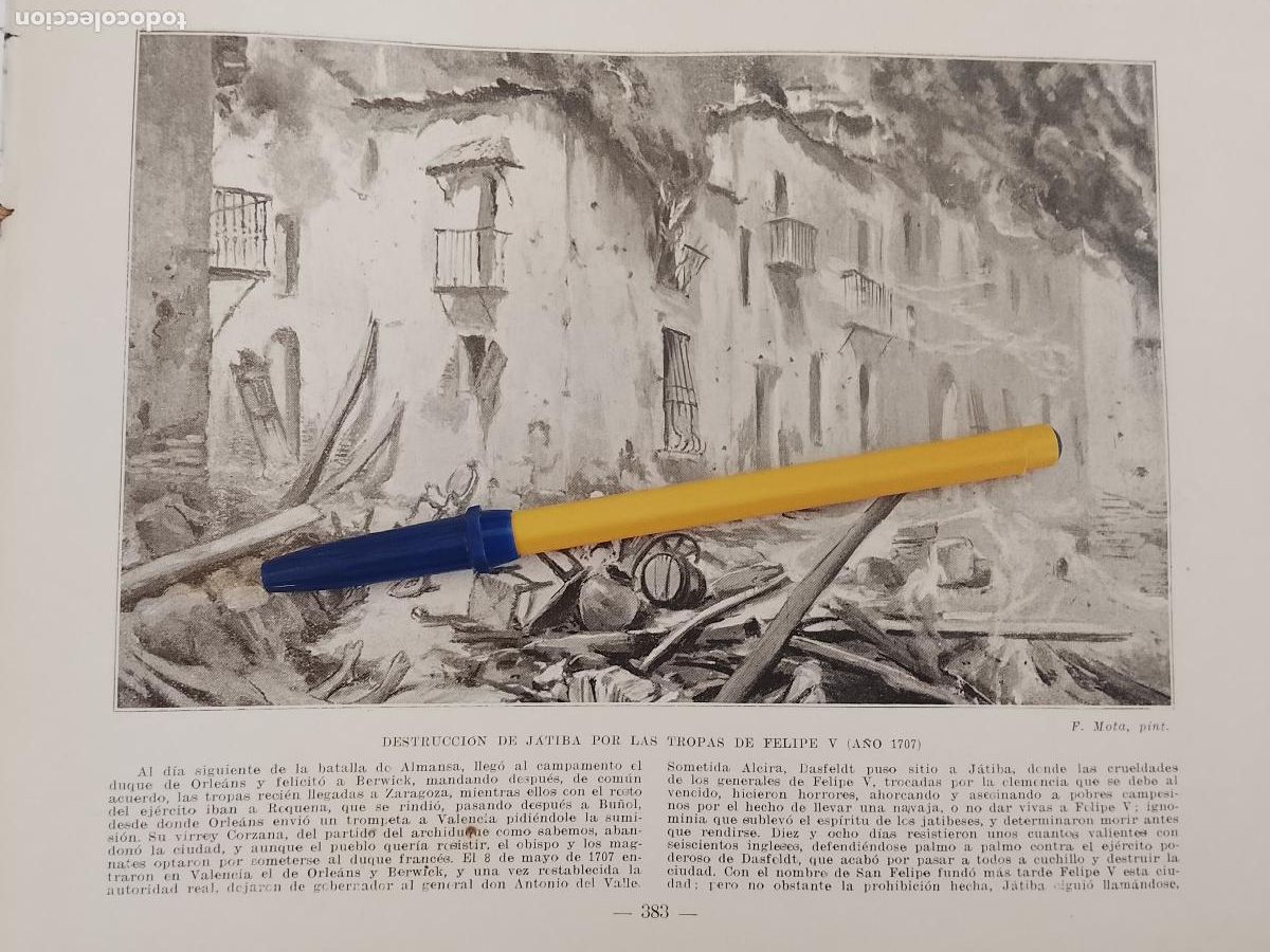 Coleccionismo de Revistas y Peri&oacute;dicos: hoja libro 1909 - DESTRUCCION DE JATIBA POR LAS TROPAS DE FELIPE V EN 1707