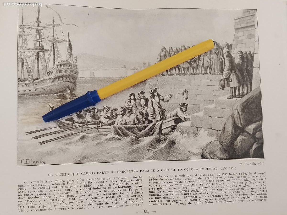Colecionismo de Revistas e Jornais: hoja libro 1909 - BARCOS - ARCHIDUQUE CARLOS PARTE DE BARCELONA CORONA IMPERIAL EN 1711
