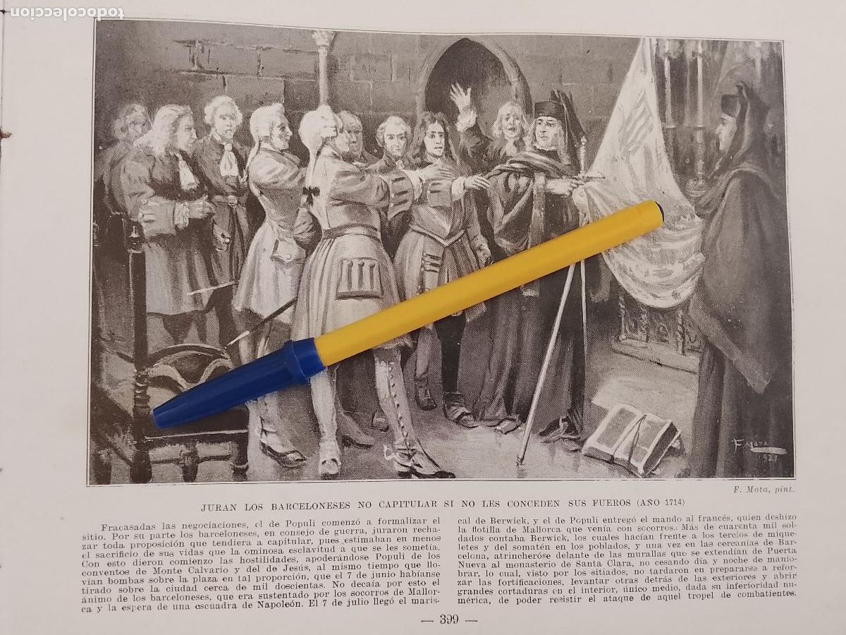 Coleccionismo de Revistas y Peri&oacute;dicos: hoja libro 1909 - JURAN LOS BARCELONESES NO CAPITULAR SI NO LES CONCEDEN SUS FUEROS EN 1714