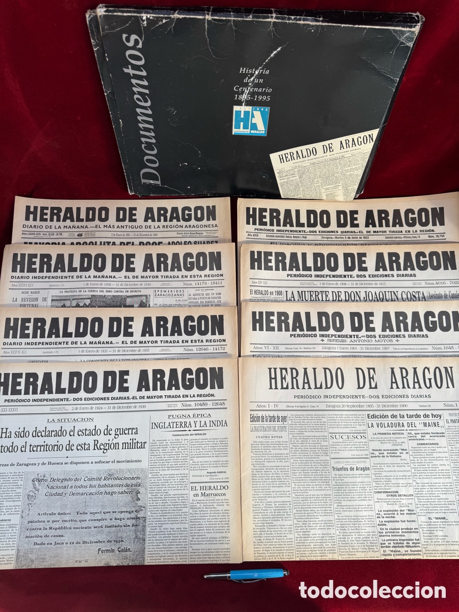 Coleccionismo de Revistas y Peri&oacute;dicos: Lote de 8 antiguos periodicoc Heraldo de Aragon. Facsimil! 1900-1988