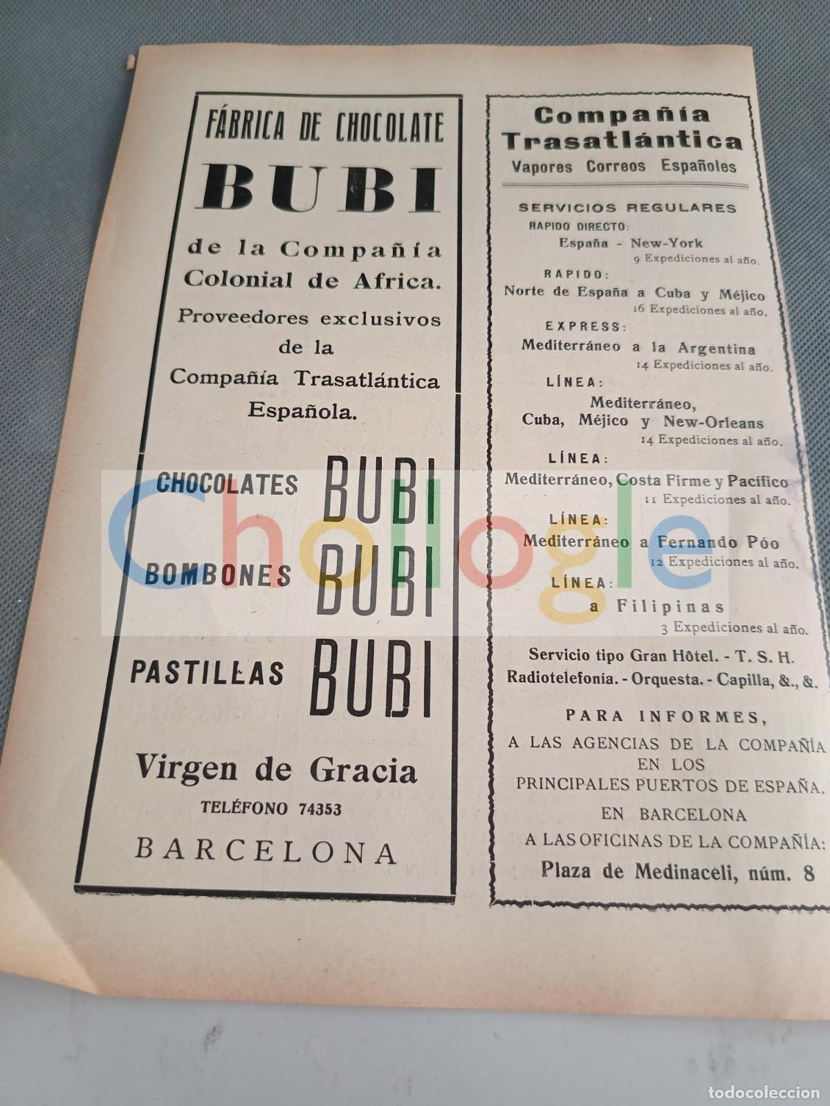 Coleccionismo de Revistas y Peri&oacute;dicos: chocolate bubi jaime saurel pension mundial mayoral colon hotel lloret
