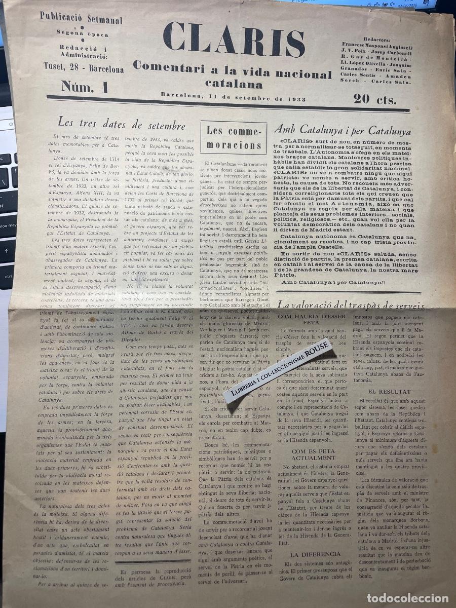 Collection Magazines and Newspapers: antigua publicaci&oacute;n - CLARIS - COMENTARI DE LA VIDA NACIONAL CATALANA - COLECCI&Oacute;N N&ordm; 1 - N&Uacute;M 1 BARCE