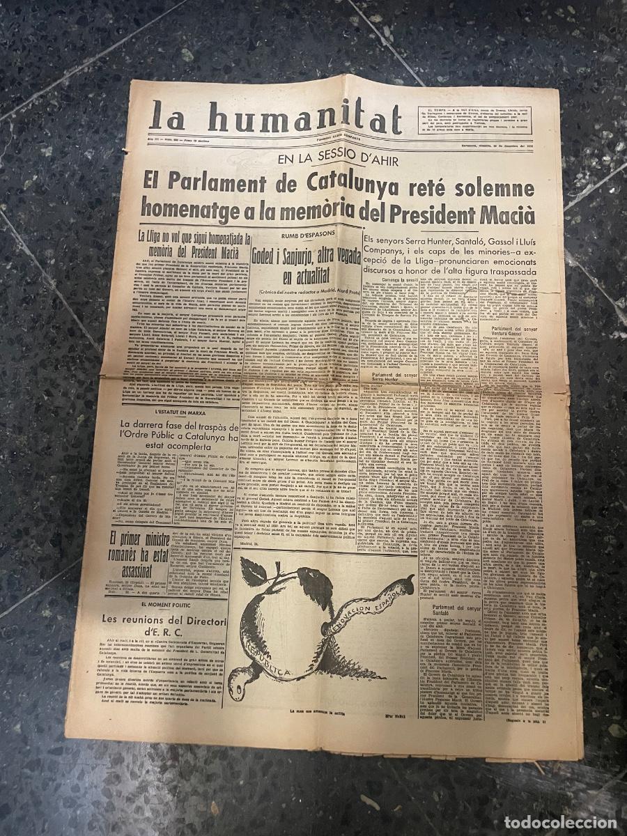 Coleccionismo de Revistas y Peri&oacute;dicos: antigua publicaci&oacute;n - LA HUMANITAT - FUNDADOR LLUIS COMPANYS - HOMENATGE A LA MEM&Oacute;RIA DEL PRESIDENT