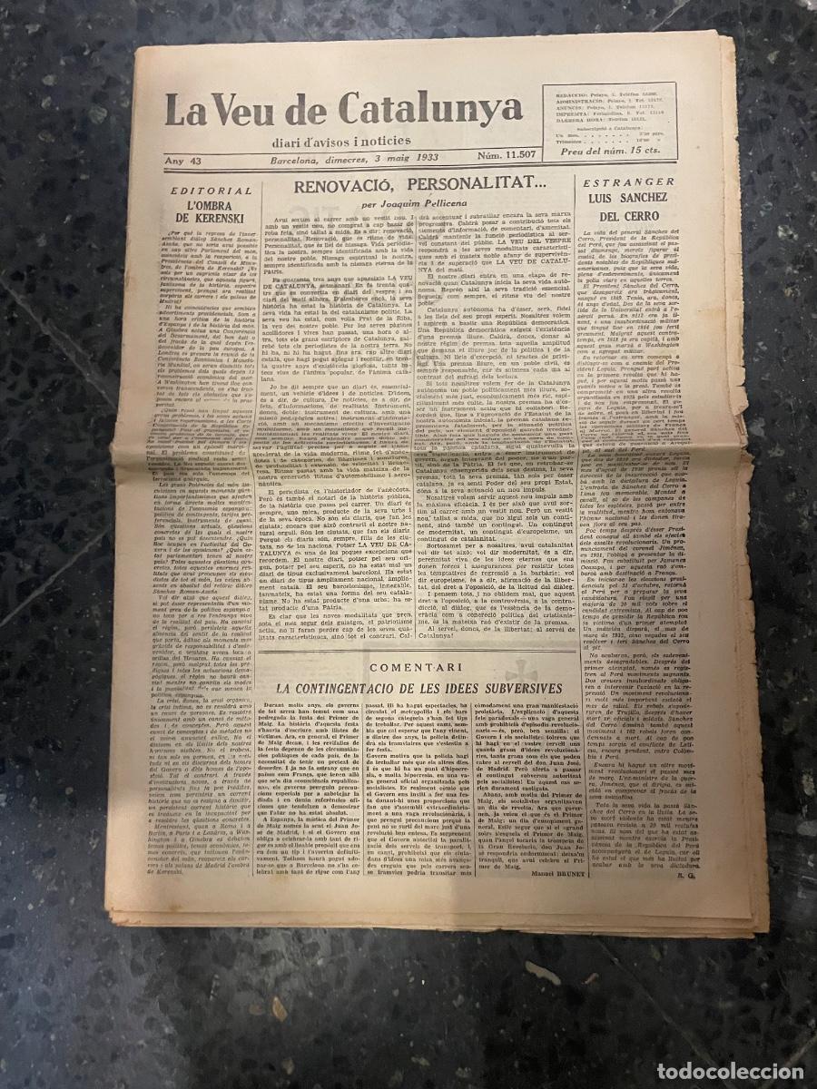 Coleccionismo de Revistas y Peri&oacute;dicos: ANTIGUA PUBLICACI&Oacute;N - LA VEU DE CATALUNYA BARCELONA DIMECRES 3 MAIG 1933 - ANY 43 N&ordm; 11507 - FETS 1