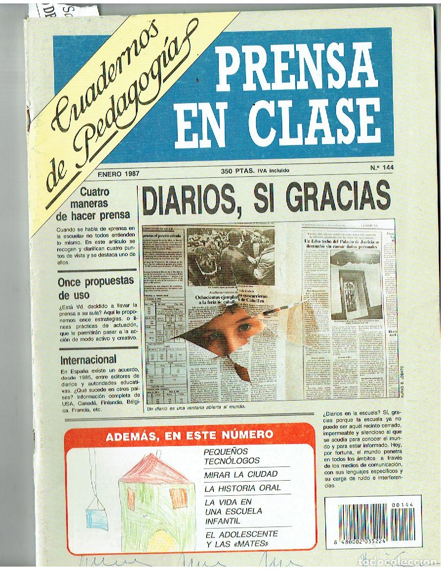 Coleccionismo de Revistas y Peri&oacute;dicos: CUADERNOS DE PEDAGOGIAS. N&ordm; 144. PRENSA EN CLASE. ENERO 1987. (ST/PR1)