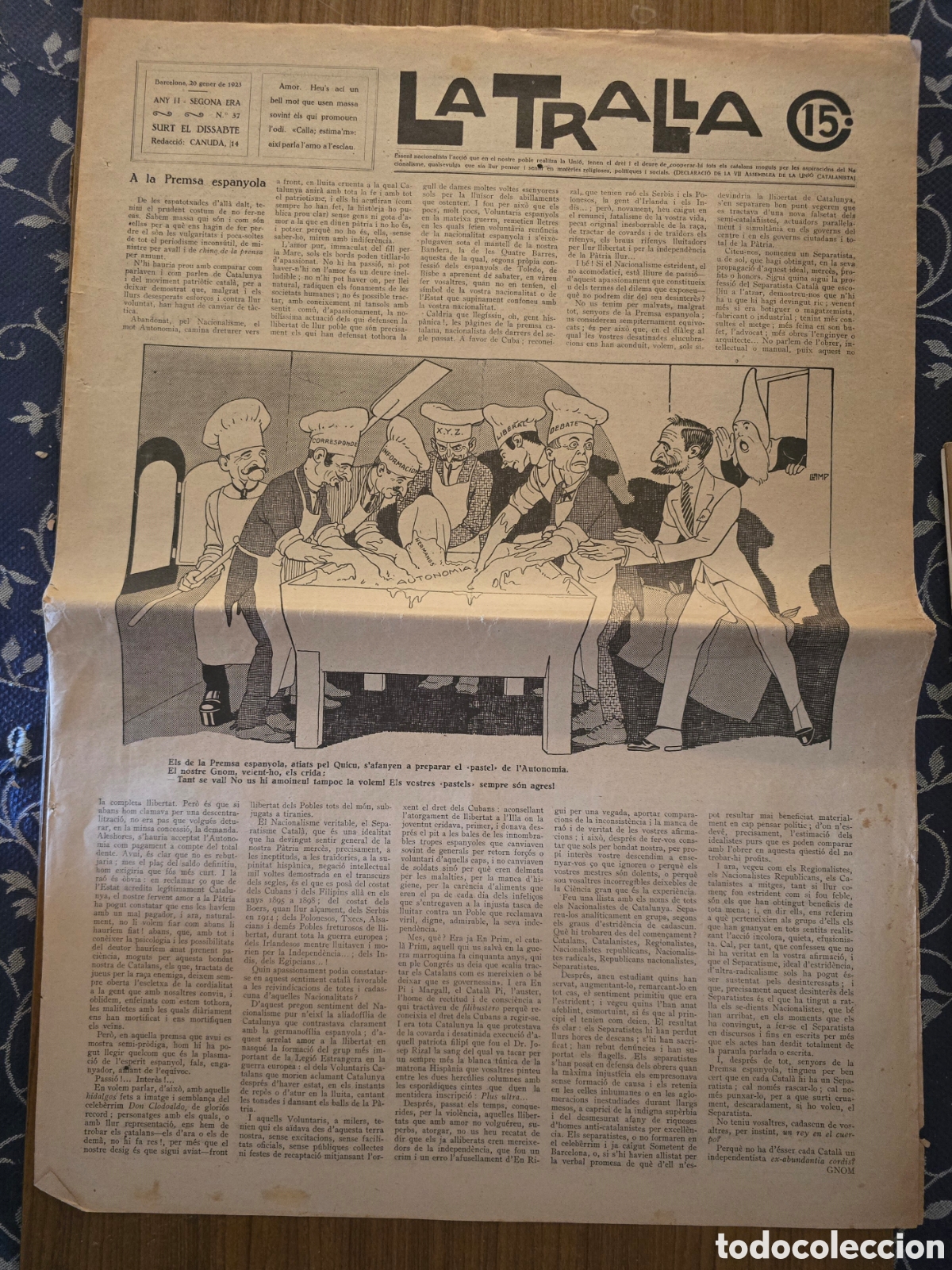 Collection Magazines and Newspapers: REVISTA LA TRALLA,NUMERO 37,A&Ntilde;O 1923,(BARCELONA