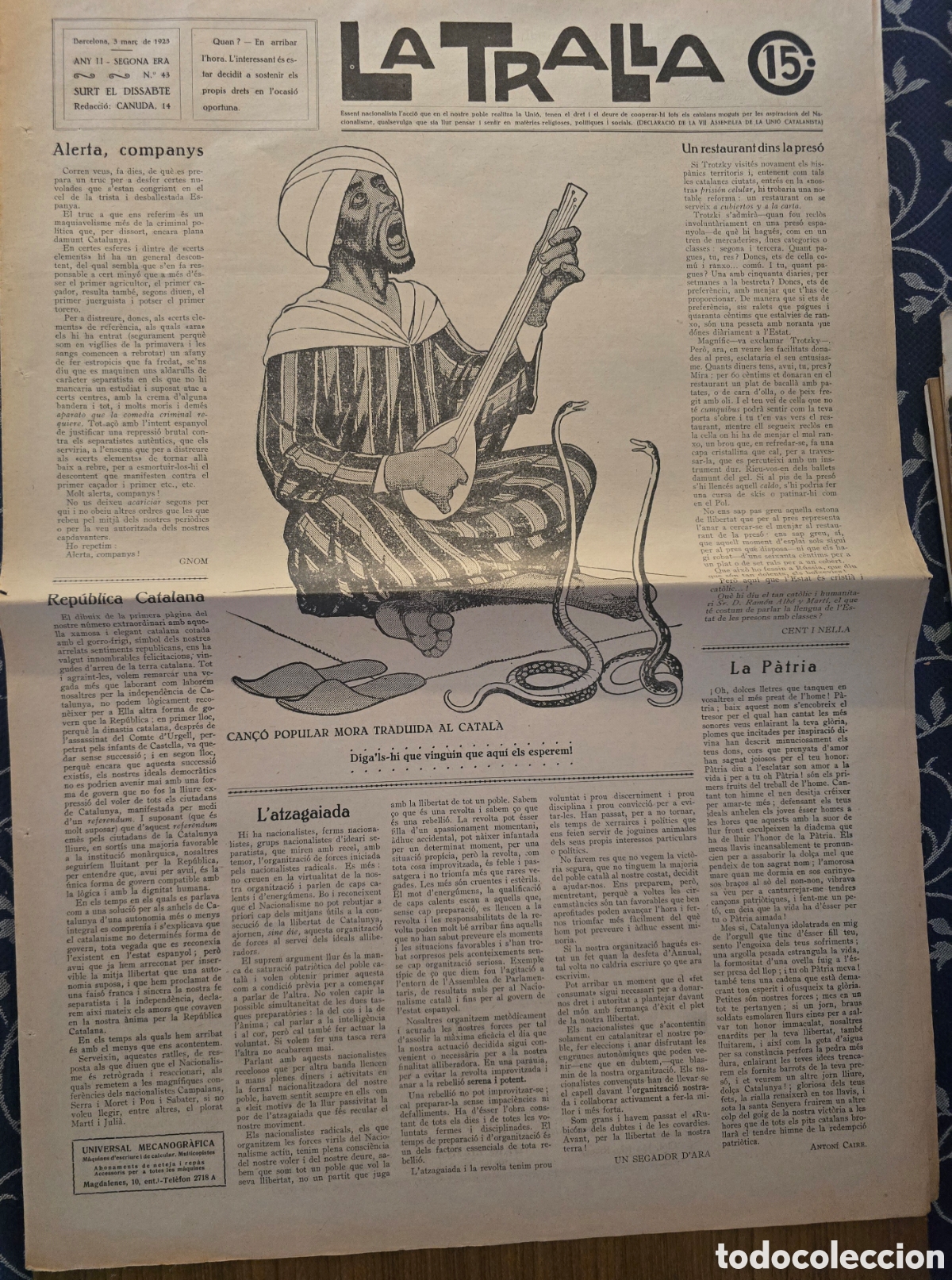 Collection Magazines and Newspapers: REVISTA LA TRALLA,NUMERO 43,A&Ntilde;O 1923,(BARCELONA)