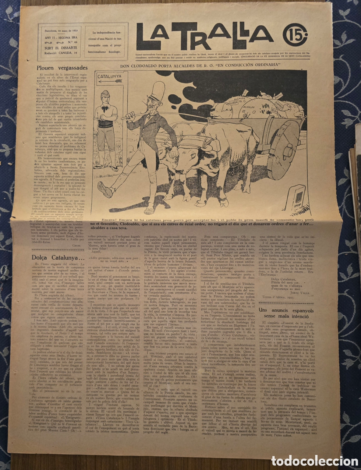 Collection Magazines and Newspapers: REVISTA LA TRALLA,NUMERO 44,A&Ntilde;O 1923,(BARCELONA)