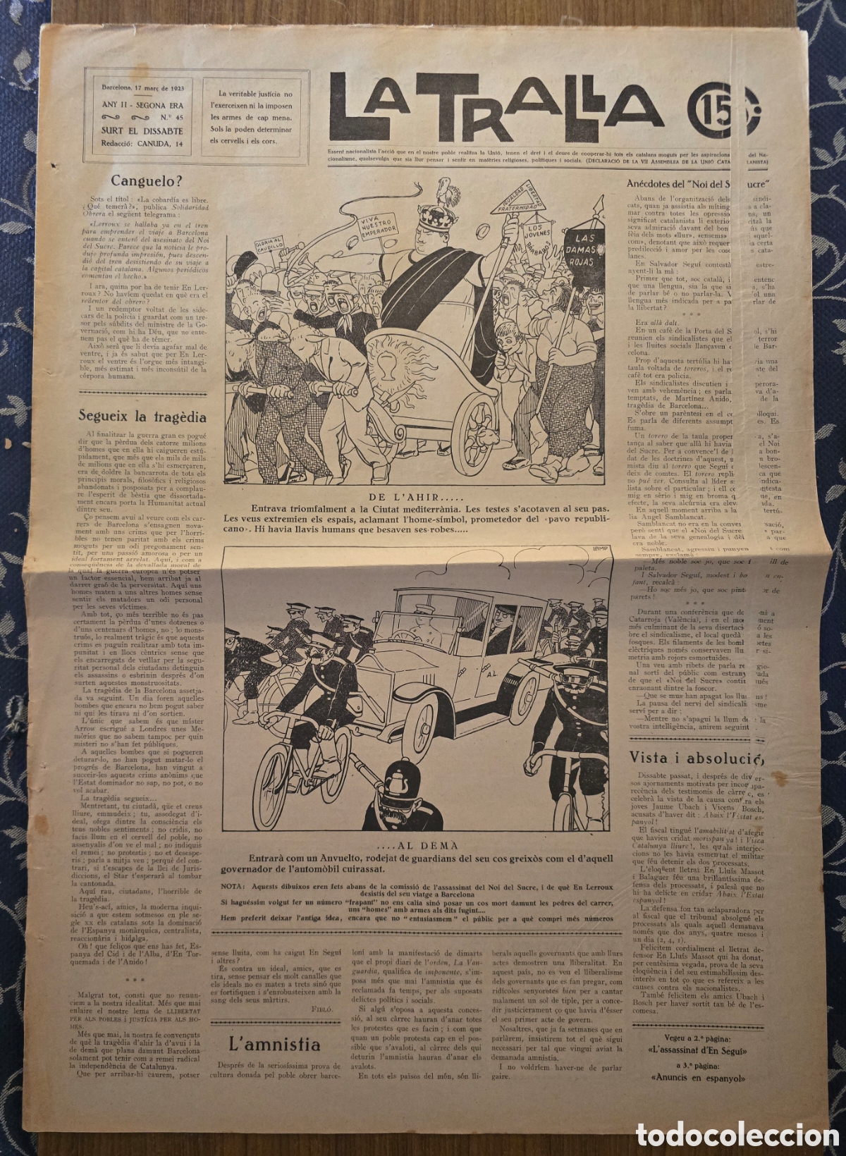 Collection Magazines and Newspapers: REVISTA LA TRALLA,NUMERO 45,A&Ntilde;O 1923,(BARCELONA)