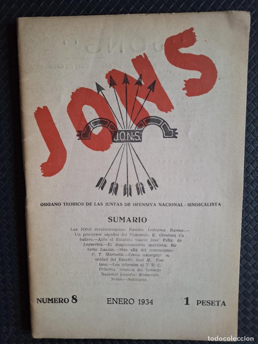Coleccionismo de Revistas y Peri&oacute;dicos: Revista JONS n&uacute;mero 8 Enero 1934 Ramiro Ledesma Falange