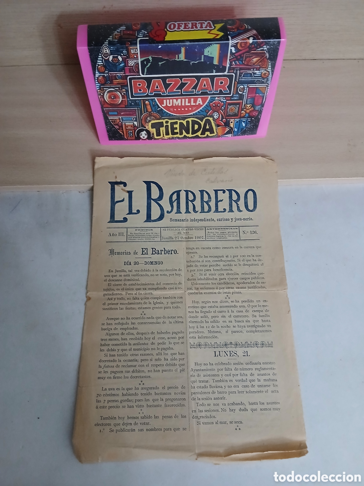 Coleccionismo de Revistas y Peri&oacute;dicos: Semanario el barbero jumilla a&ntilde;o 1.907.