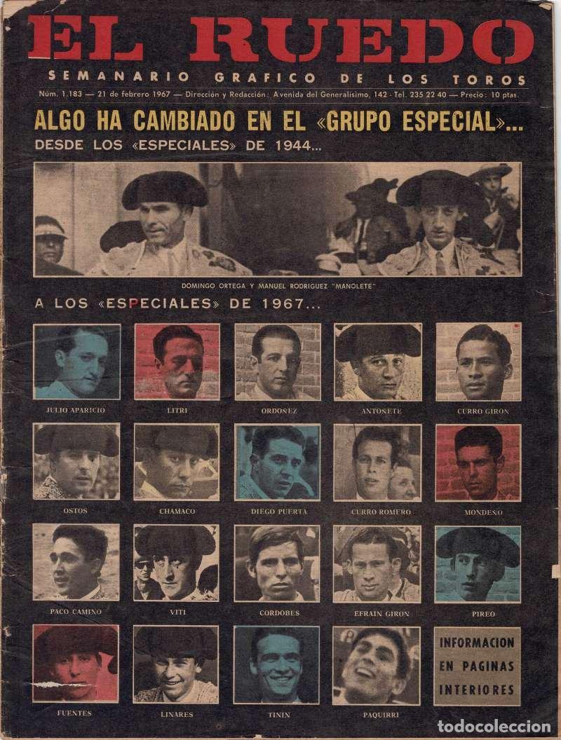 Coleccionismo de Revistas y Peri&oacute;dicos: Revista El Ruedo N&ordm; 1183, 21 febrero 1967