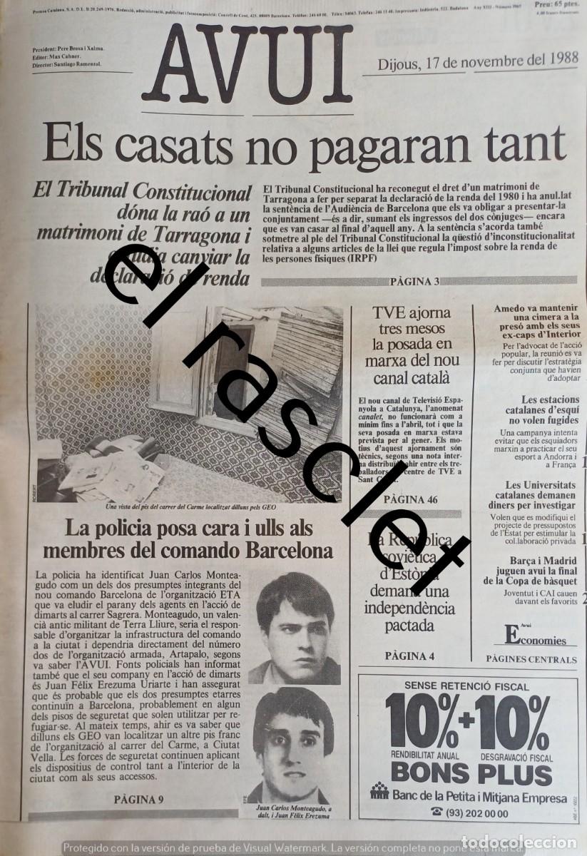 Coleccionismo de Revistas y Peri&oacute;dicos: DIARIO AVUI 17 NOVIEMBRE 1988