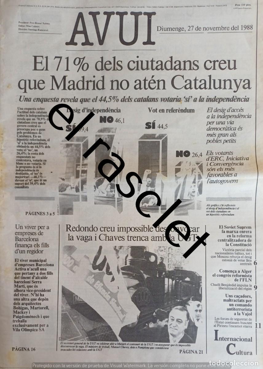 Coleccionismo de Revistas y Peri&oacute;dicos: DIARIO AVUI 27 NOVIEMBRE 1988
