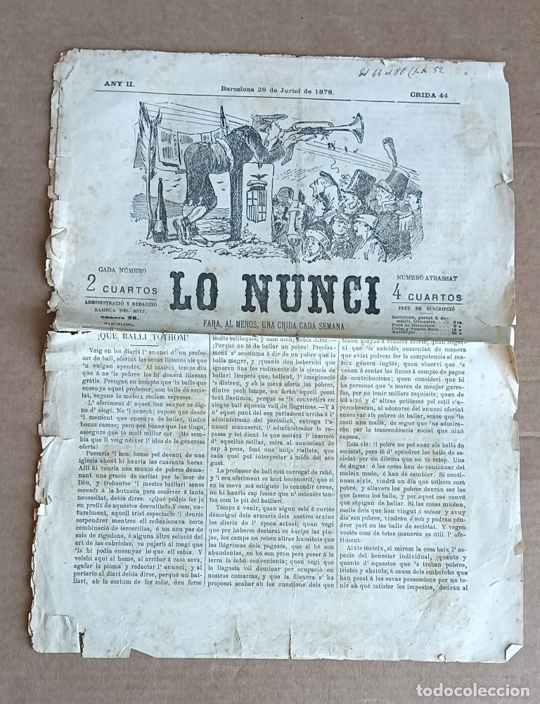 Coleccionismo de Revistas y Peri&oacute;dicos: LO NUNCI - Barcelona 28 juriol 1878 - Anu II crida 44