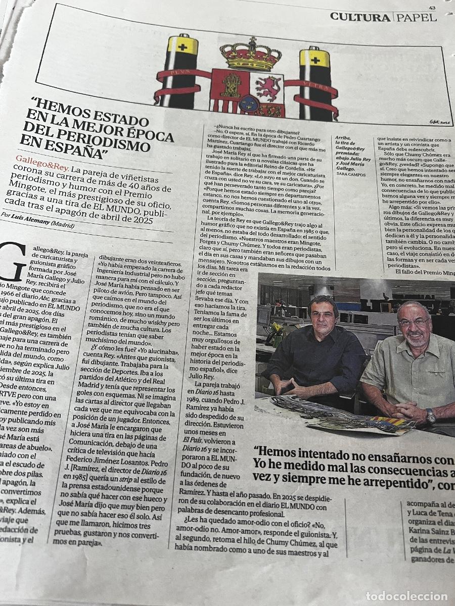 Coleccionismo de Revistas y Peri&oacute;dicos: Art&iacute;culo El Mundo sobre GALLEGO & REY. VI&Ntilde;ETISTAS PREMIO MINGOTE