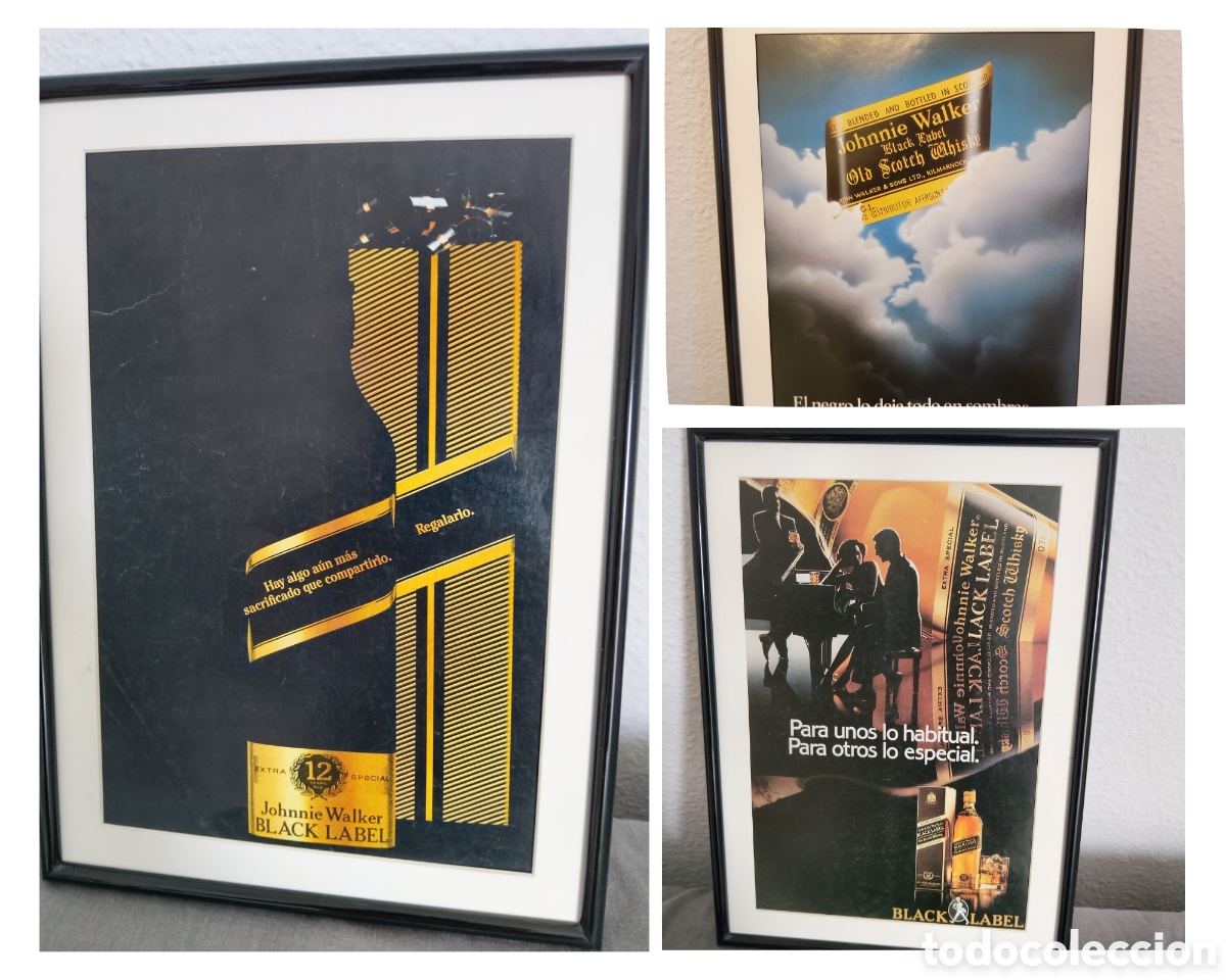 Coleccionismo de Revistas y Peri&oacute;dicos: Black Label Johnny Walker carteles originales de los a&ntilde;os 80 enmarcados