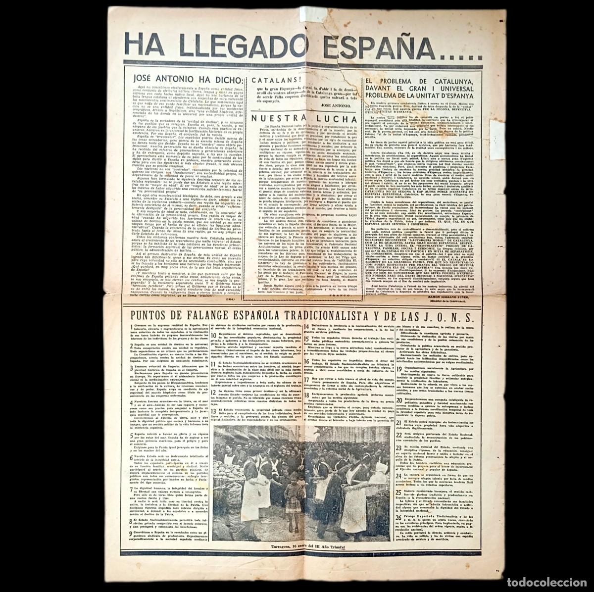 Coleccionismo de Revistas y Peri&oacute;dicos: ⚜️ L04A01. Bando Falange Enero 1939 - Entrada Tropas en Tarragona - Excepcional Rareza Ocupaci&oacute;n