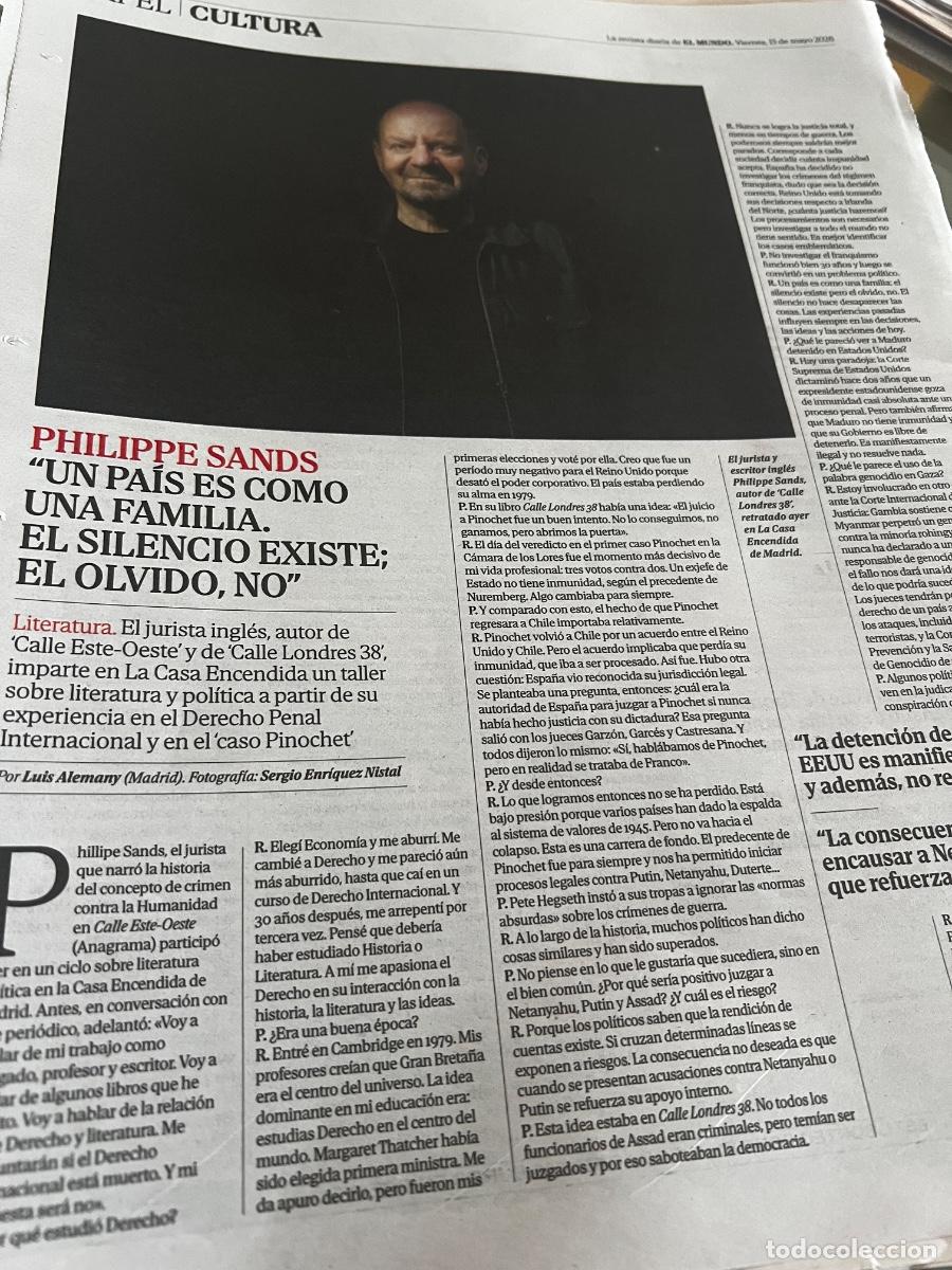 Collezionismo di Riviste e Giornali: Art&iacute;culo EL MUNDO sobre PHILIPPE SANDS. CALLE ESTE-OESTE CALLE LONDRES 38