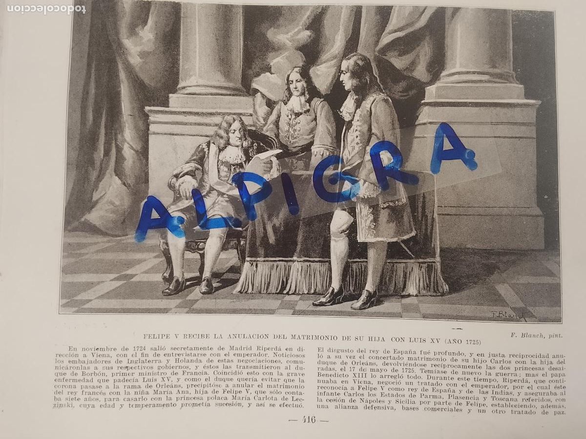 Coleccionismo de Revistas y Peri&oacute;dicos: hoja libro 1909 - RELIPE V RECIBE LA ANULACION DEL MATRIMONIO DE SU HIJA CON LUIS XV A&Ntilde;O 1726