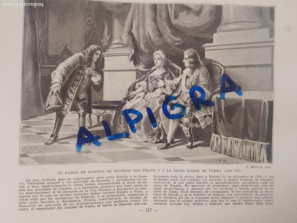 Coleccionismo de Revistas y Peri&oacute;dicos: hoja libro 1909 - EL BARON DE RIPERDA ES RECIBIDO POR FELIPE V Y REINA ISABEL DE PARMA A&Ntilde;O 1725