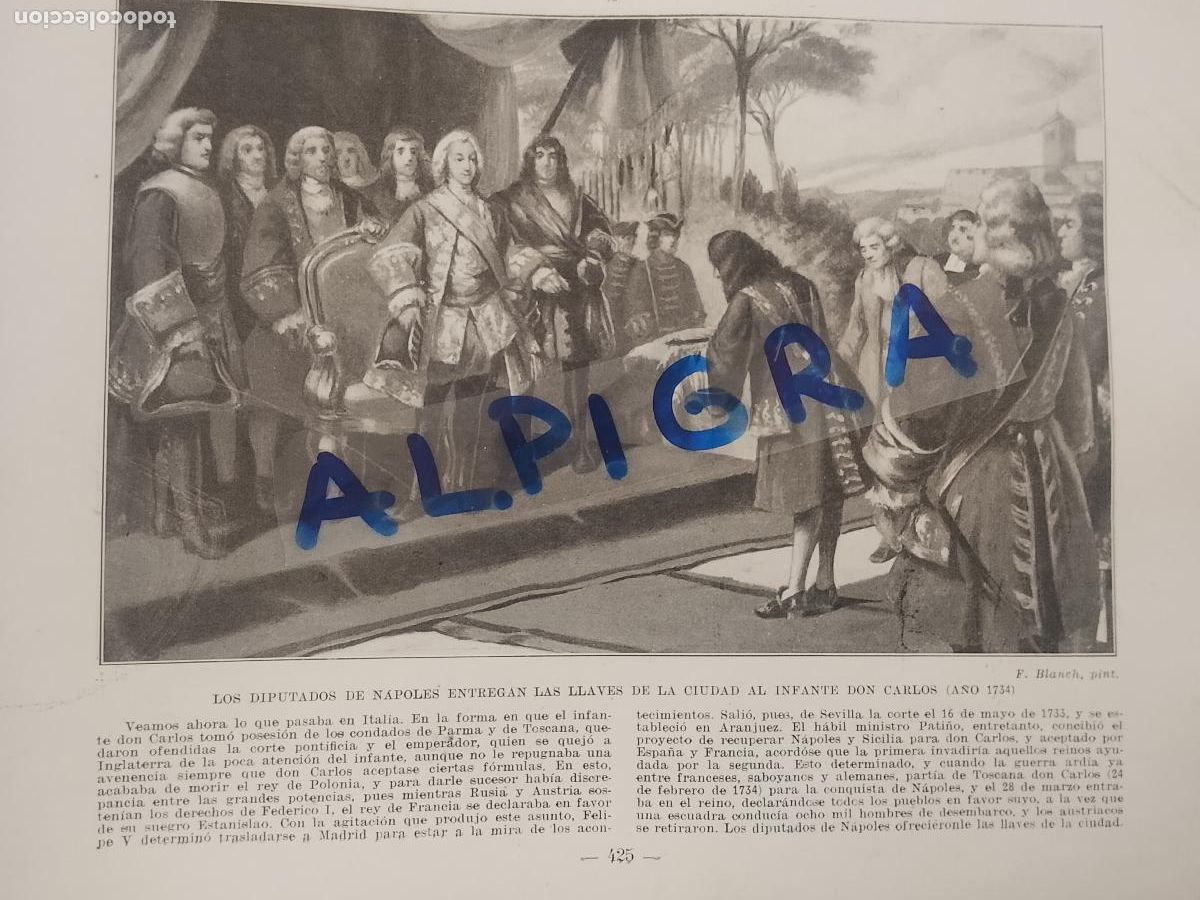 Coleccionismo de Revistas y Peri&oacute;dicos: hoja libro 1909 - DIPUTADOS DE NAPOLES ENTREGAN LLAVES DE LA CIUDAD INFANTE DON CARLOS A&Ntilde;O 1734