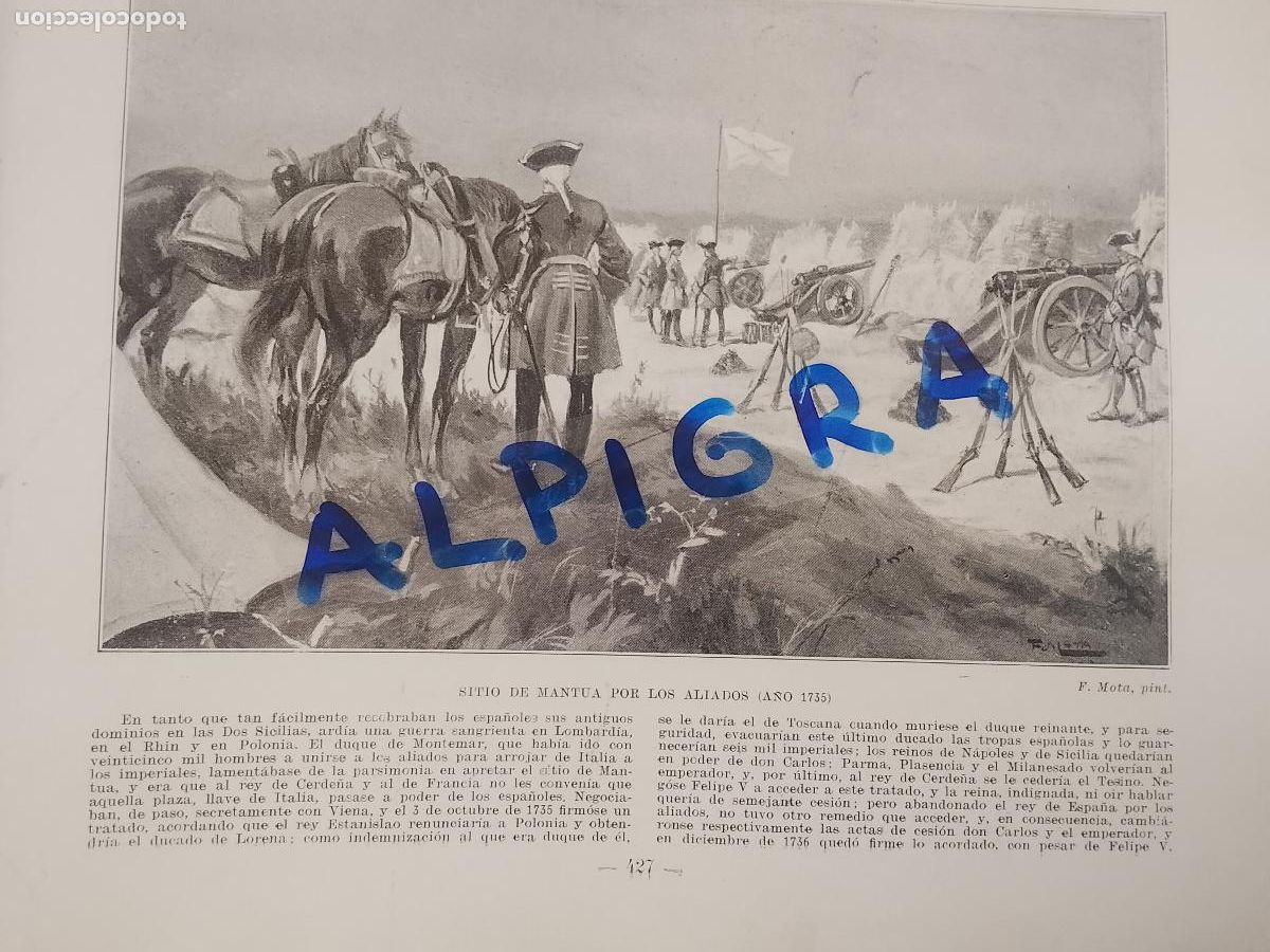 Coleccionismo de Revistas y Peri&oacute;dicos: hoja libro 1909 - MILITAR CABALLOS - SITIO DE MANTUA POR LOS ALIADOS A&Ntilde;O 1735