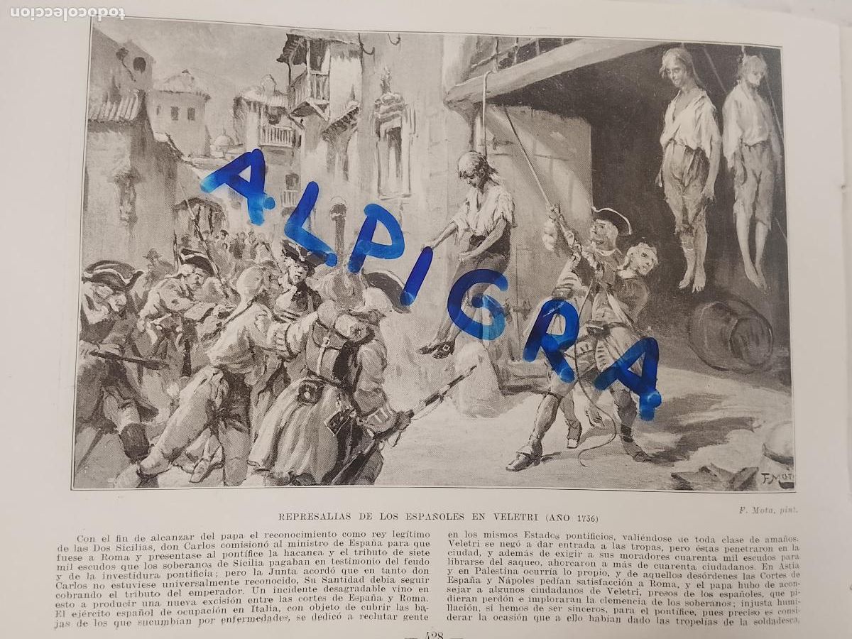 Coleccionismo de Revistas y Peri&oacute;dicos: hoja libro 1909 - AHORCAMIENTOS - REPRESALIAS DE LOS ESPA&Ntilde;OLES EN VELETRI EN EL A&Ntilde;O 1736