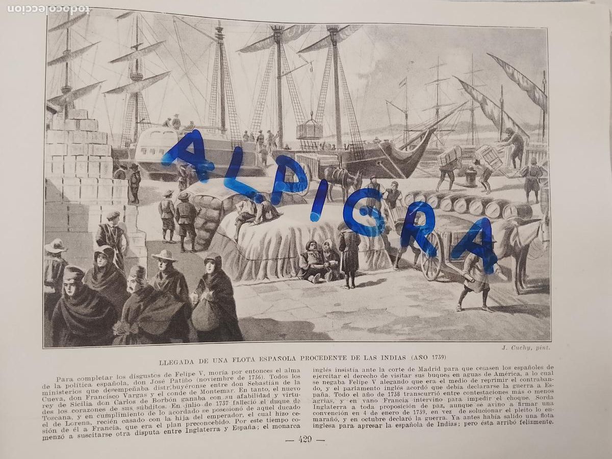 Coleccionismo de Revistas y Peri&oacute;dicos: hoja libro 1909 - BARCOS - LLEGADA DE UNA FLOTA ESPA&Ntilde;OLA PROCEDENTE DE LAS INDIAS A&Ntilde;O 1739