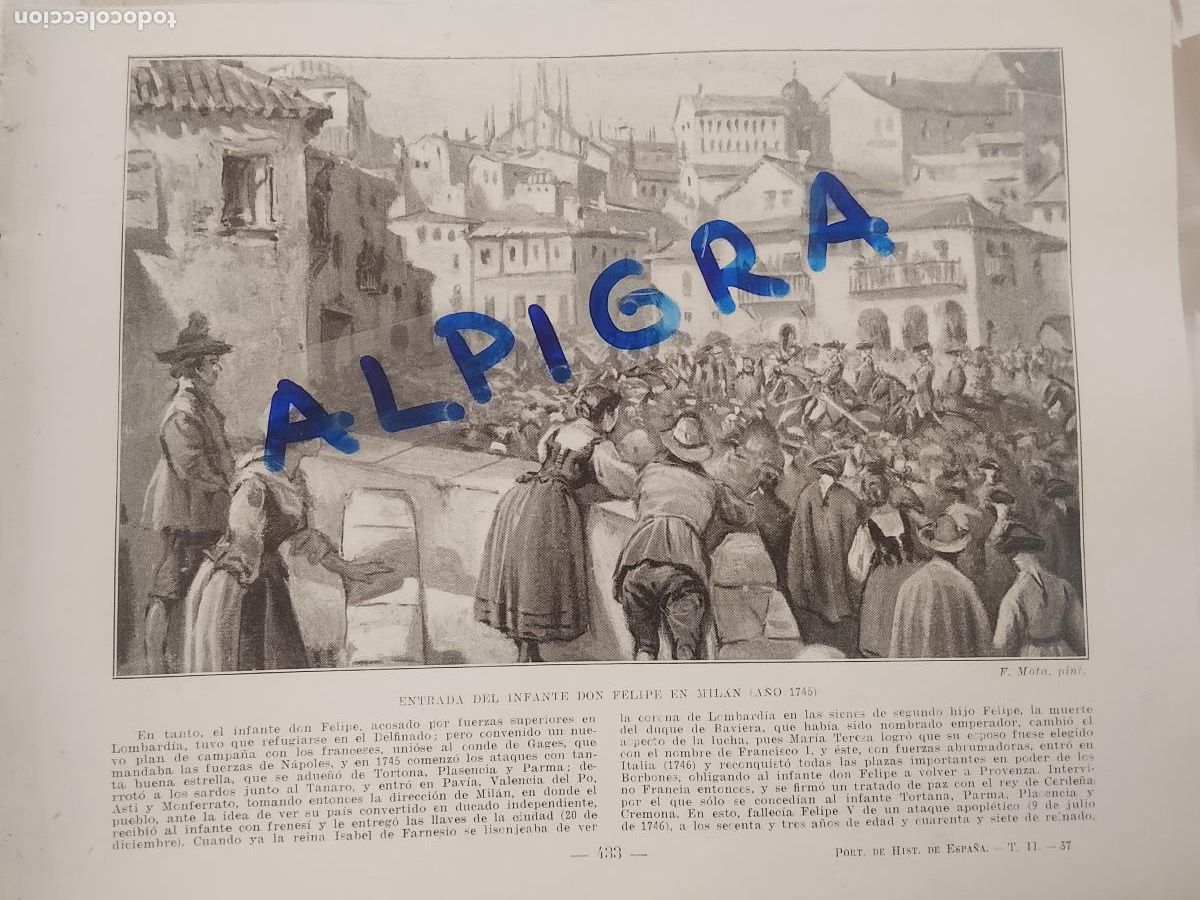 Coleccionismo de Revistas y Peri&oacute;dicos: hoja libro 1909 - ENTRADA DEL INFANTE DON FELIPE EN MILAN EN EL A&Ntilde;O 1745