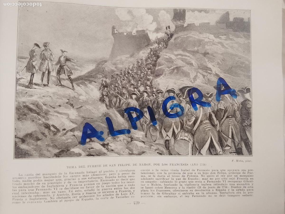Coleccionismo de Revistas y Peri&oacute;dicos: hoja libro 1909 - TOMA DEL FUERTE DE SAN FELIPE DE MAHON POR LOS FRANCESES EN EL A&Ntilde;O 1756