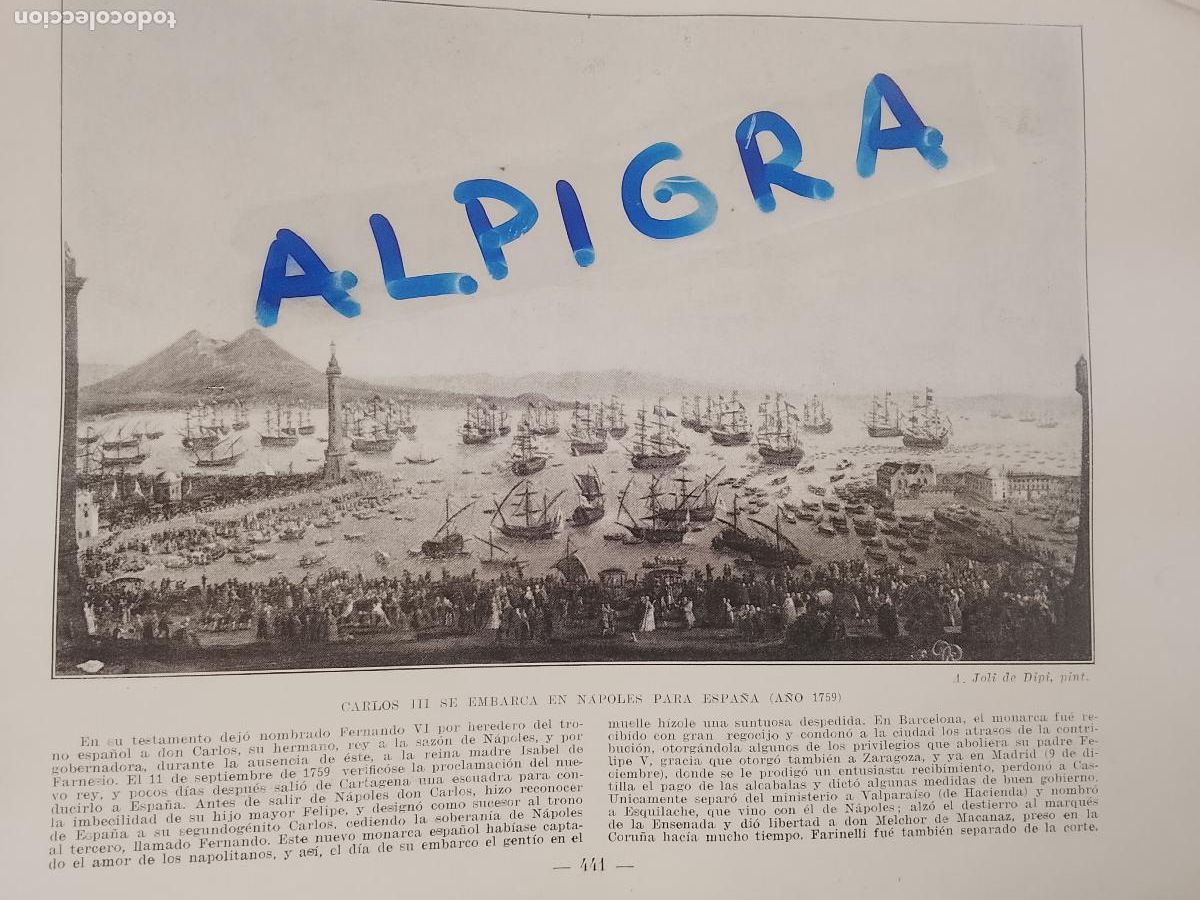 Coleccionismo de Revistas y Peri&oacute;dicos: hoja libro 1909 - BARCOS - CARLOS III SE EMBARCA EN NAPOLES PARA ESPA&Ntilde;A A&Ntilde;O 1759