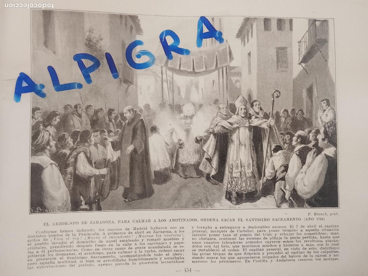 Coleccionismo de Revistas y Peri&oacute;dicos: hoja libro 1909 - PROCESION ARZOBISPO DE ZARAGOZA CALMAR AMOTINADOS ORDENA SANTISIMO SACRAMENTO 1766