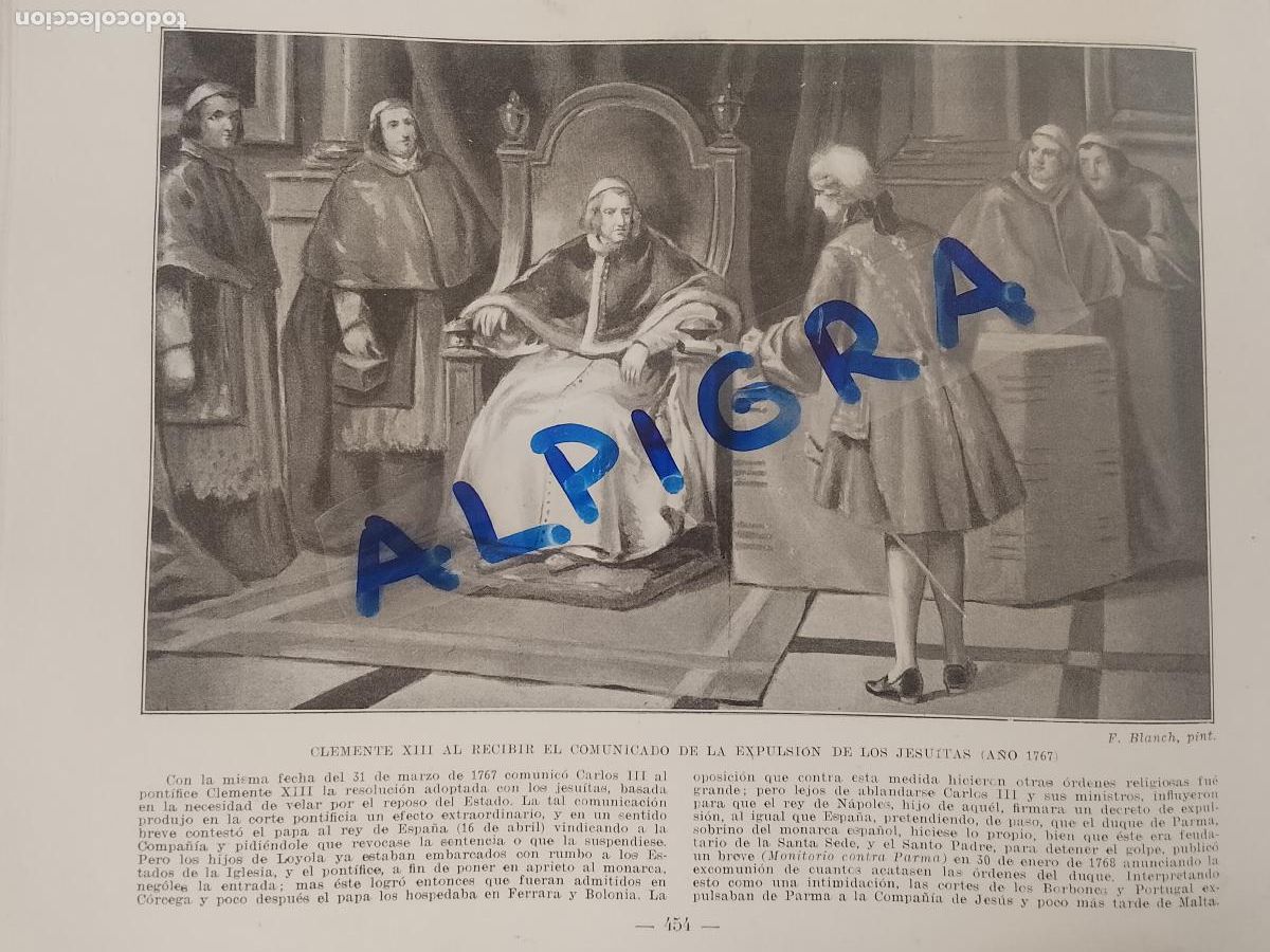Coleccionismo de Revistas y Peri&oacute;dicos: hoja libro 1909 - CLEMENTE XIII AL RECIBIR EL COMUNICADO DE LA EXPULSION DE LOS JESUITAS 1767