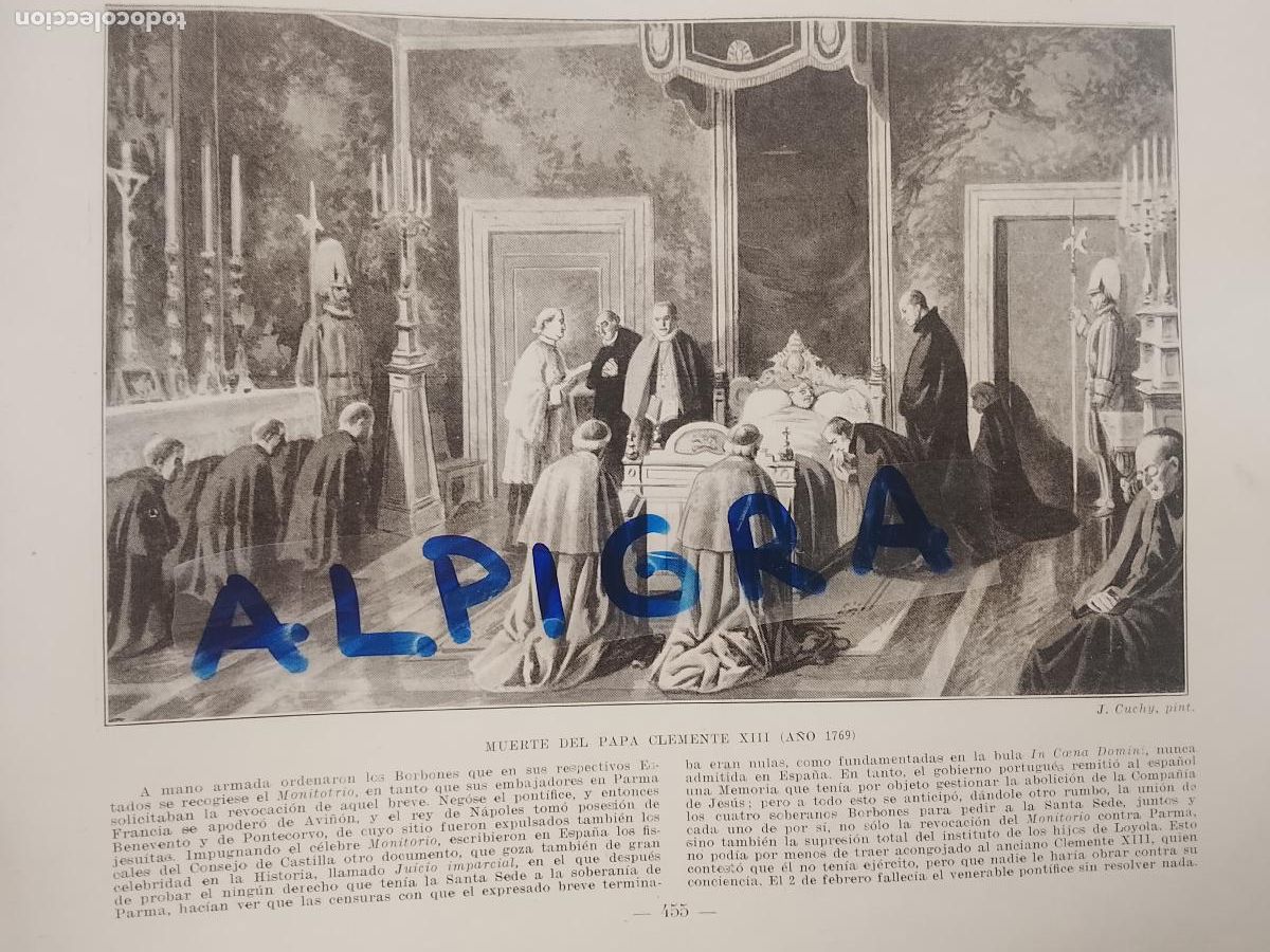Coleccionismo de Revistas y Peri&oacute;dicos: hoja libro 1909 - MUERTE DEL PAPA CLEMENTE XIII EN EL A&Ntilde;O 1769
