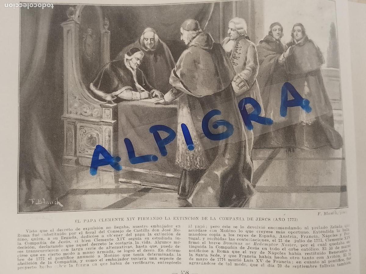 Coleccionismo de Revistas y Peri&oacute;dicos: hoja libro 1909 - EL PAPA CLEMENTE XIV FIRMANDO LA EXTINCION DE LA COMPA&Ntilde;IA DE JESUS 1773
