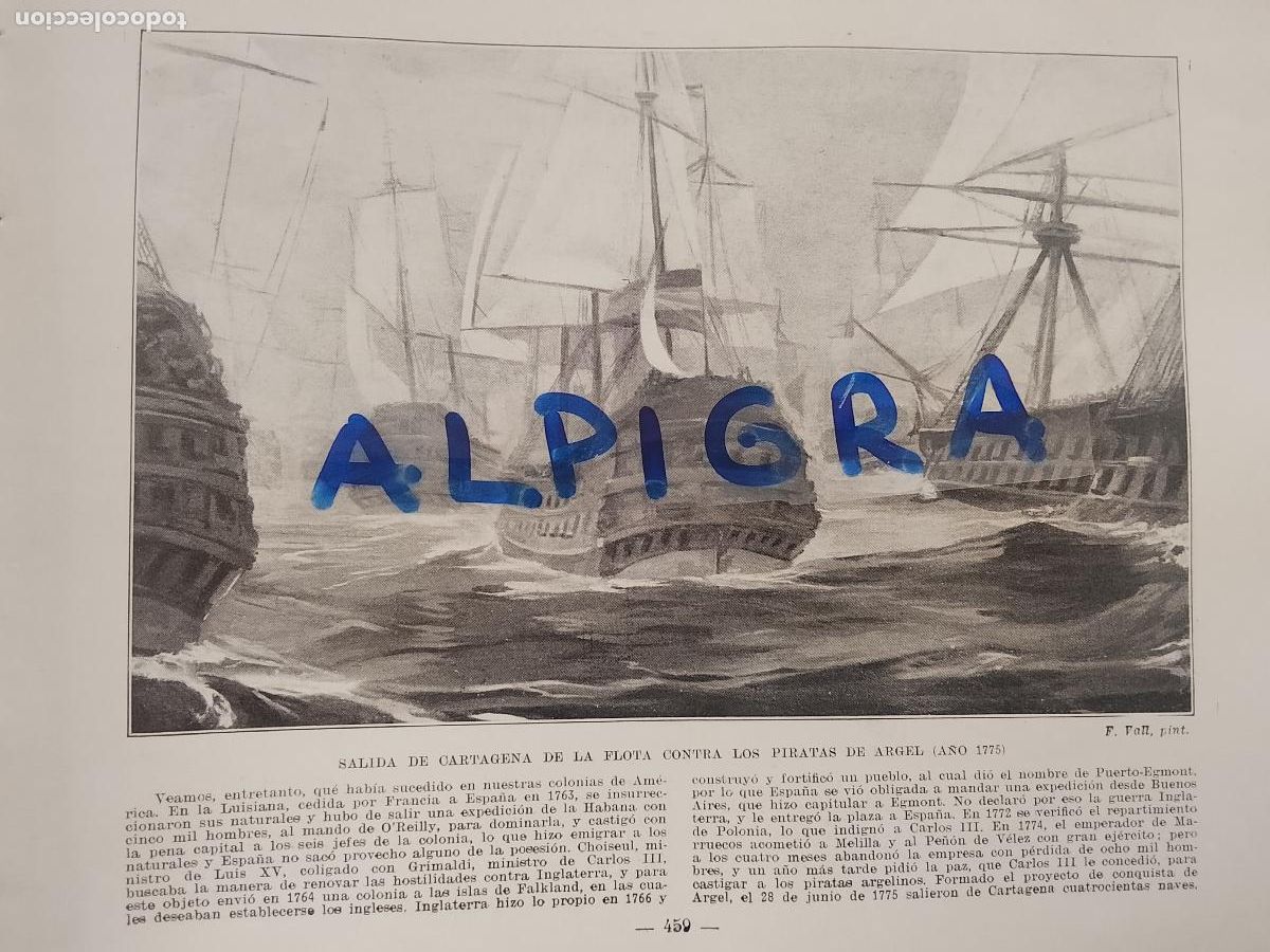 Coleccionismo de Revistas y Peri&oacute;dicos: hoja libro 1909 - BARCOS - SALIDA DE CARTAGENA DE LA FLOTA CONTRA LOS PIRATAS DE ARGEL A&Ntilde;O 1775