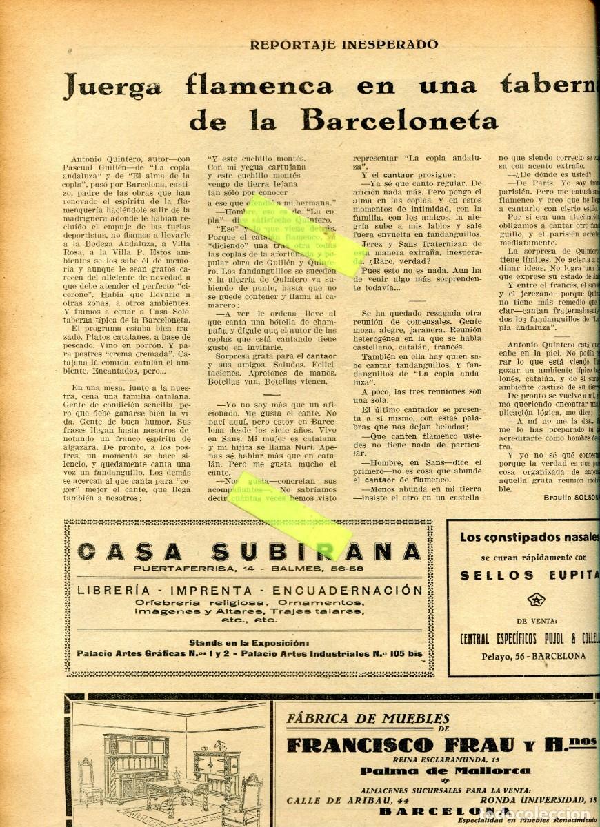 Collezionismo di Riviste e Giornali: REVISTA A&Ntilde;O 1930 LA BODEGA ANDALUZA FLAMENCO EN BARCELONA ESCULTOR MARIO VIVES ESQUI EN LA MOLINA