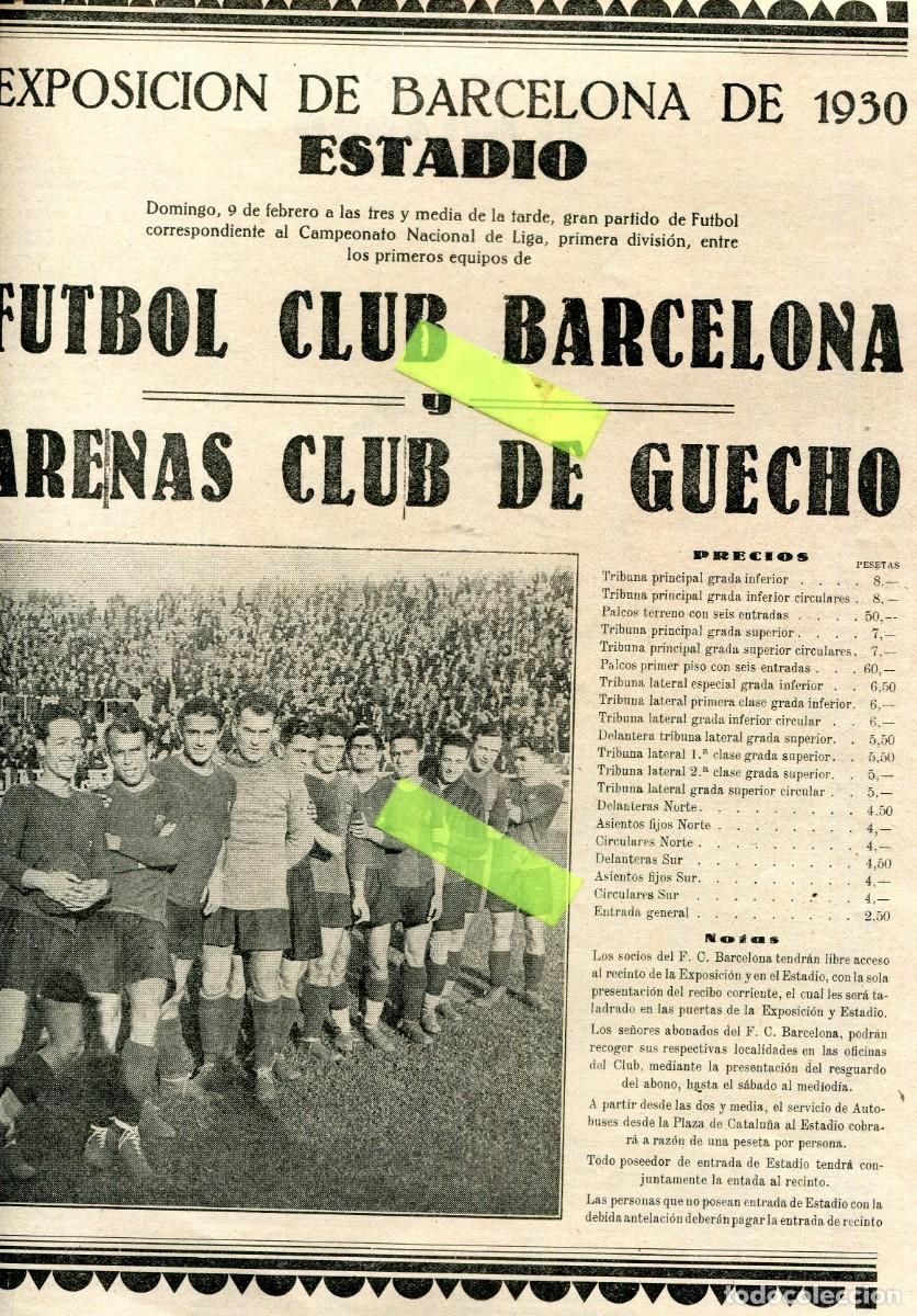 Coleccionismo de Revistas y Peri&oacute;dicos: REVISTA A&Ntilde;O 1930 FUTBOL CLUB BARCELONA ARENAS DE GUECHO TORERO NI&Ntilde;O DE LA BROCHA A. BALDERAS