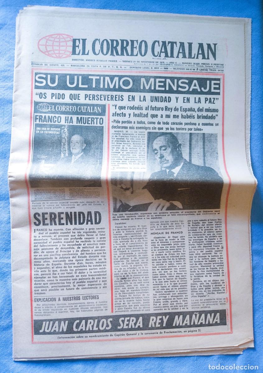 Sammeln von Zeitschriften und Zeitungen: PERIODICO ORIGINAL EL CORREO CATALAN FRANCO HA MUERTO 21 NOVIEMBRE 1975
