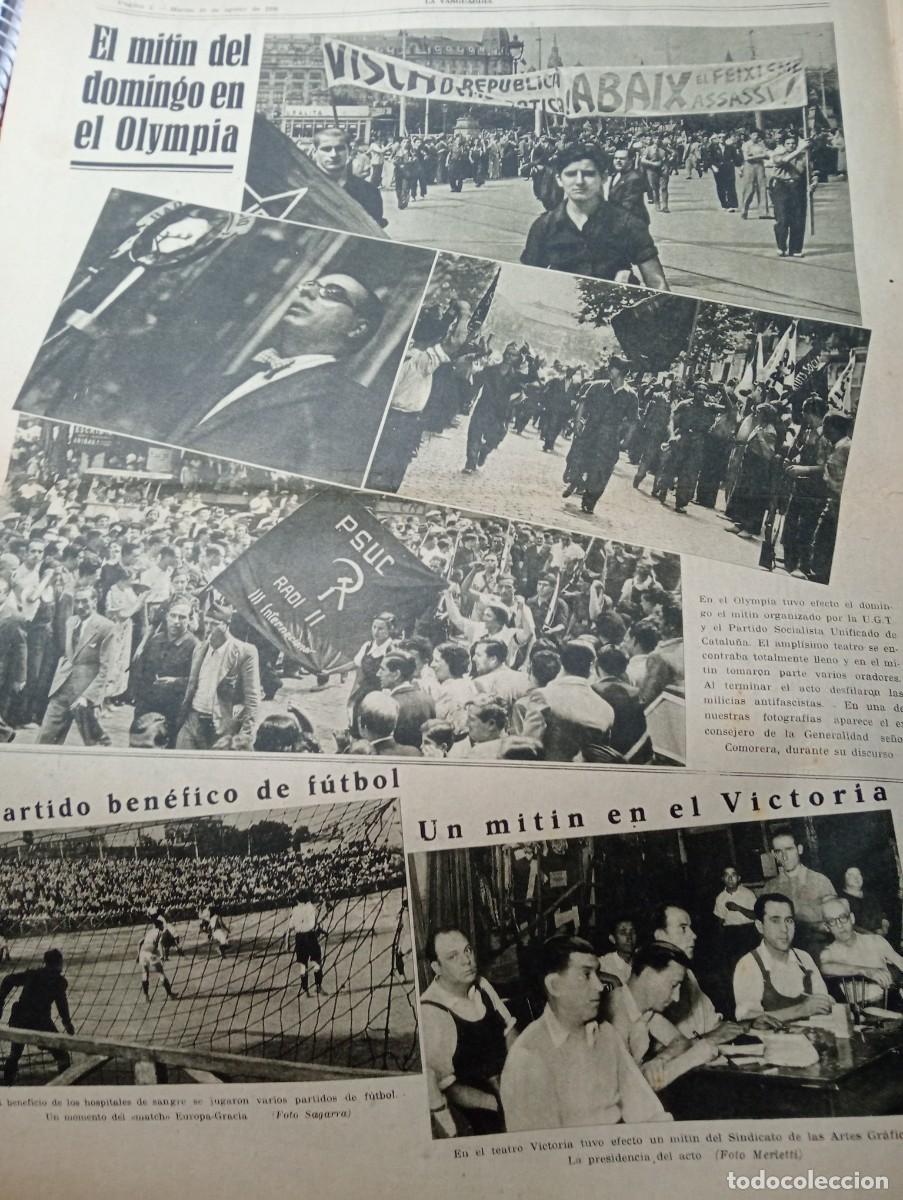 Collection Magazines and Newspapers: VANGUARDIA 1936 GUERRA CIVIL OLYMPIA MITING PSUC UGT COMORERA FUTBOL ENTRE EL EUROPA Y GRACIA