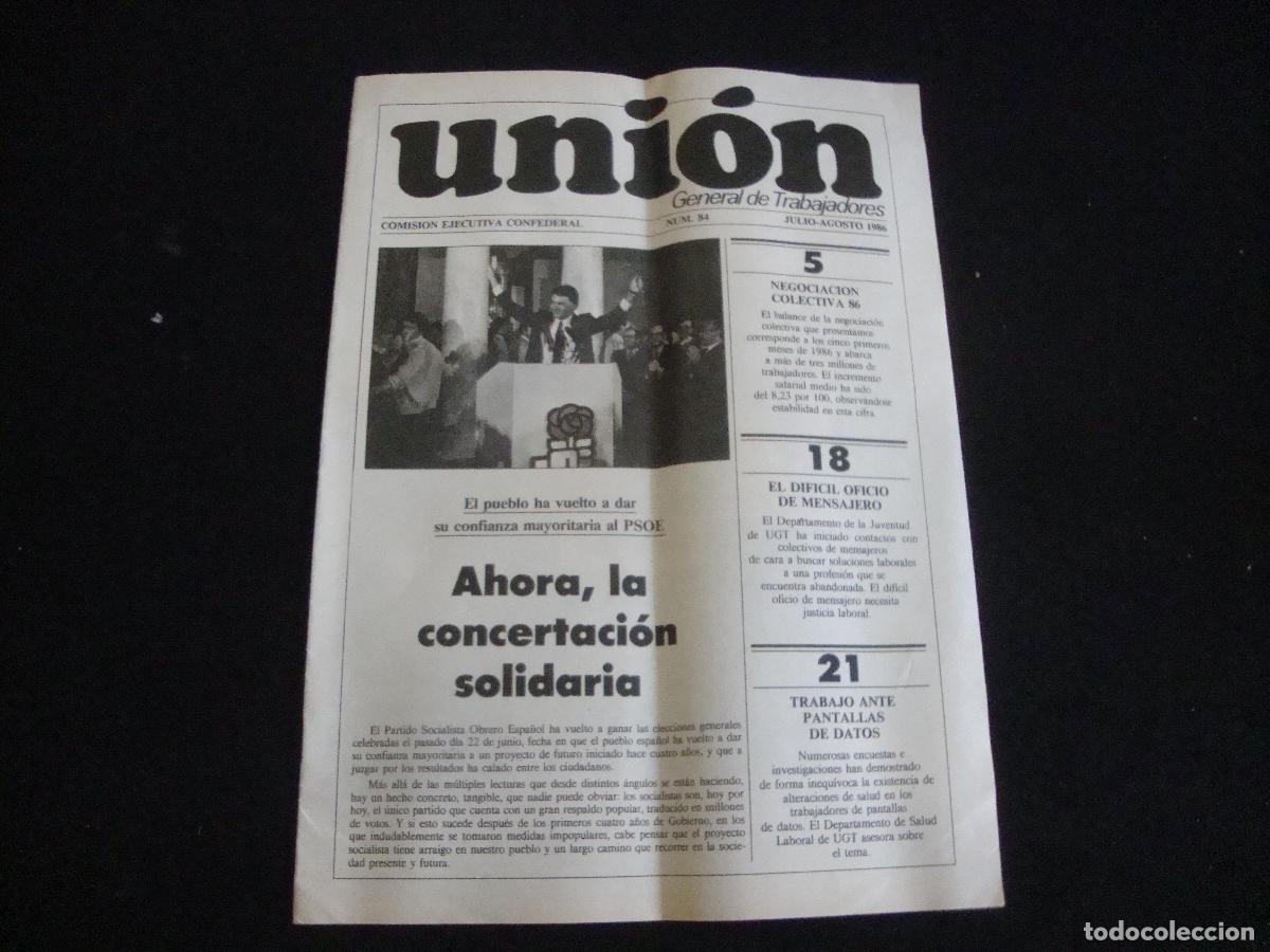 Coleccionismo de Revistas y Peri&oacute;dicos: PERIODICO UNION DE UGT COMISION EJECUTIVA CONFEDERAL 1986 N&ordm; 84