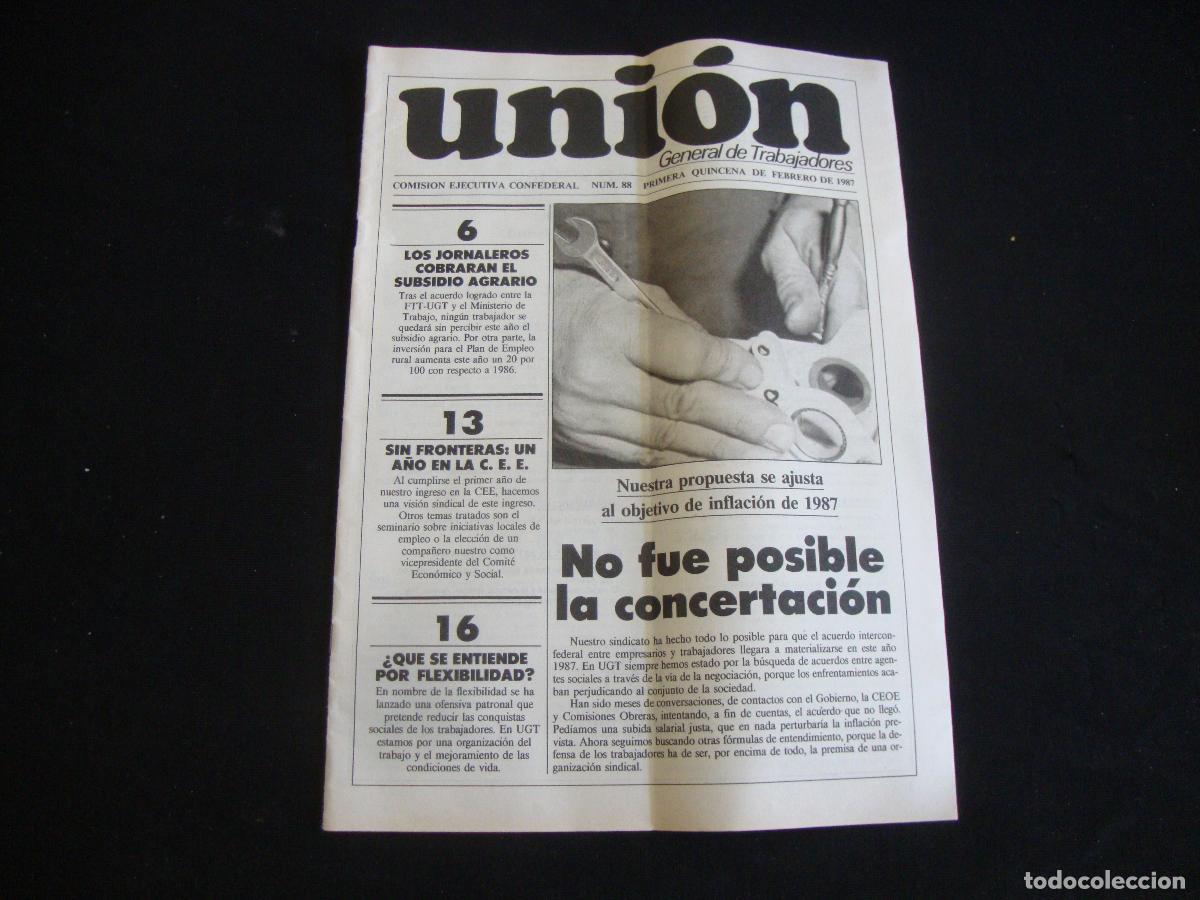 Coleccionismo de Revistas y Peri&oacute;dicos: PERIODICO UNION DE UGT COMISION EJECUTIVA CONFEDERAL 1987 N&ordm; 88