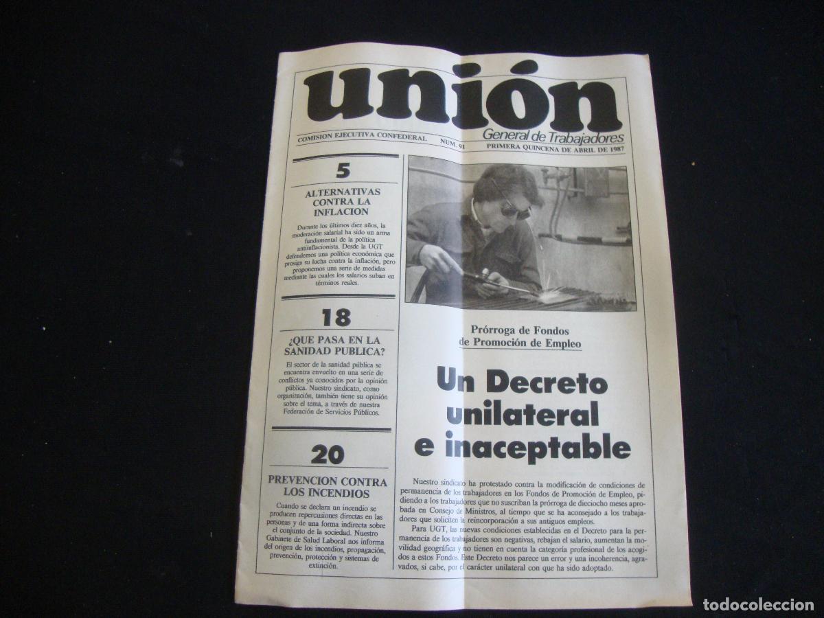 Coleccionismo de Revistas y Peri&oacute;dicos: PERIODICO UNION DE UGT COMISION EJECUTIVA CONFEDERAL 1987 N&ordm; 91