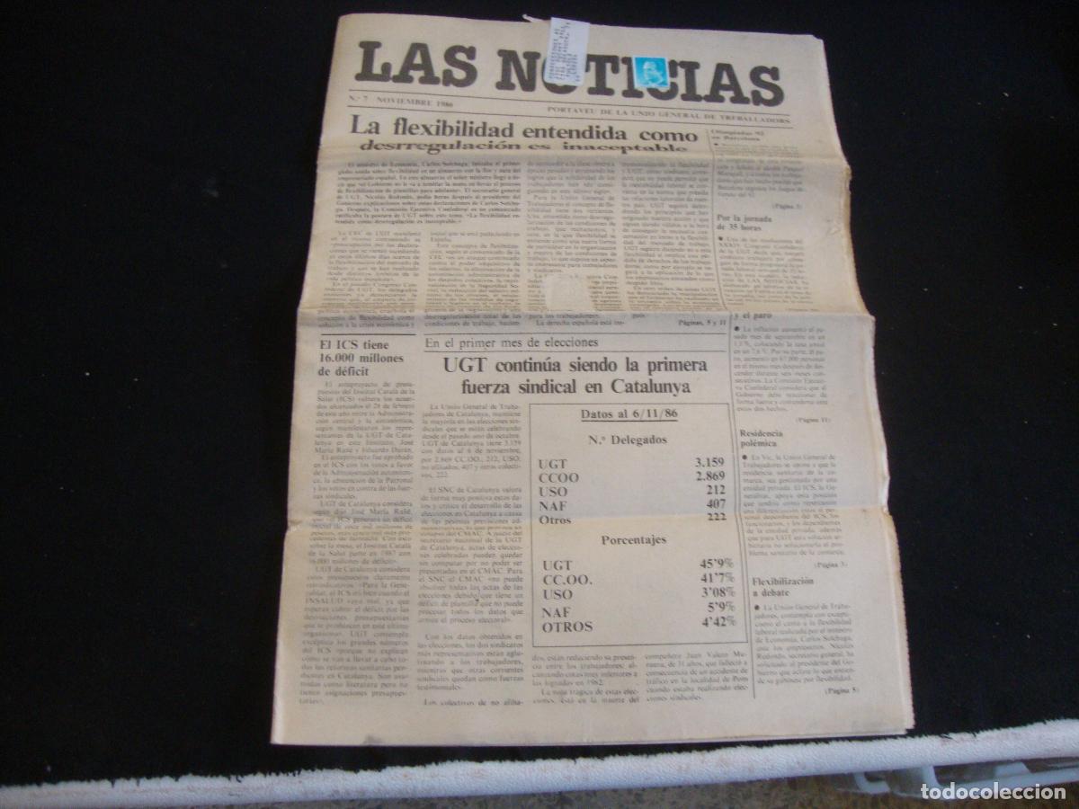 Coleccionismo de Revistas y Peri&oacute;dicos: PERIODICO LAS NOTICIAS PORTAVEU DE LA UNIO GENERAL DE TREBALLADORS UGT 1986 N&ordm; 7