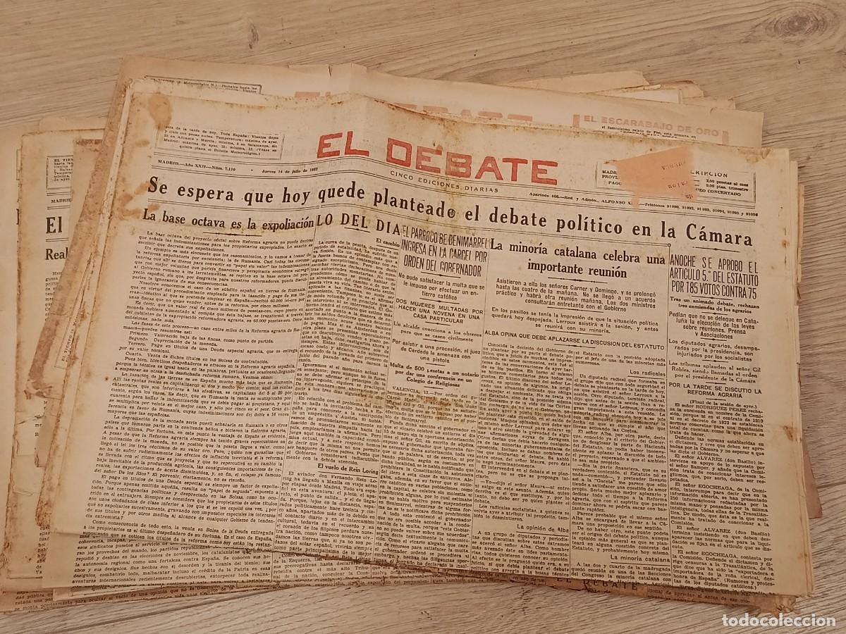 Coleccionismo de Revistas y Peri&oacute;dicos: Lote Peri&oacute;dicos Antiguos El Debate - A&ntilde;o 1932 (Segunda Rep&uacute;blica). Historia de Espa&ntilde;a, Pol&iacute;tica y Pr
