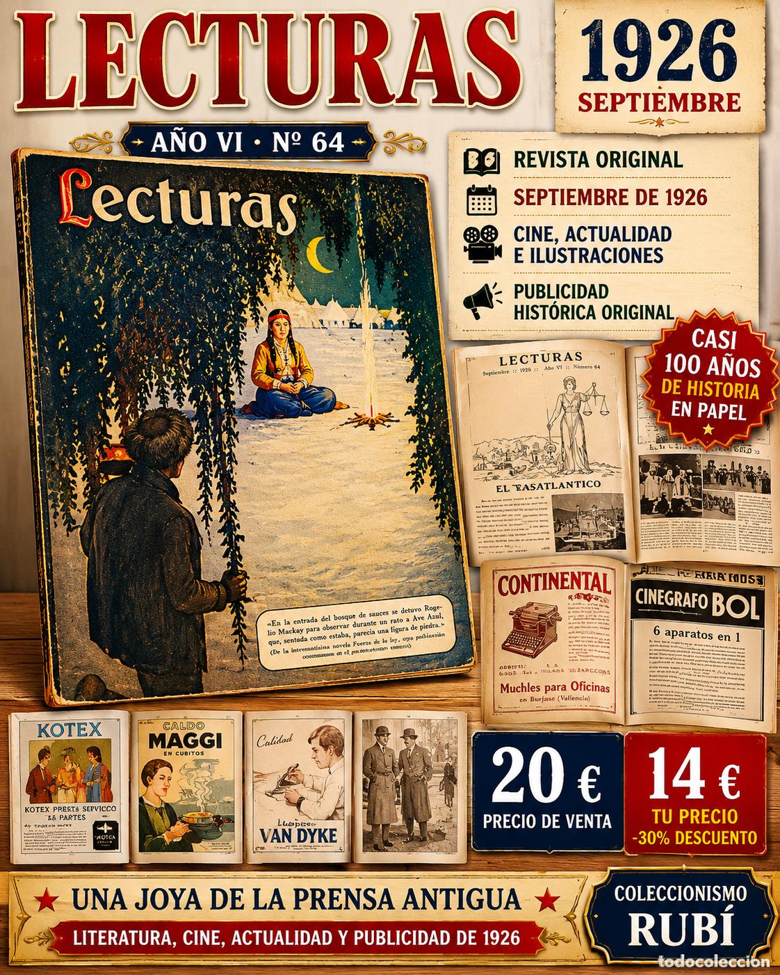 Coleccionismo de Revistas y Peri&oacute;dicos: A&Ntilde;O 1926 !! | REVISTA LECTURAS N.&ordm; 64 | SEPTIEMBRE | PUBLICIDAD &Eacute;POCA | CINE | ILUSTRADA